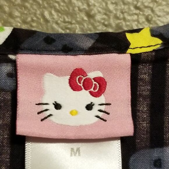 Hello Kitty Medium Scrub Top 100% Cotton Black Fall Halloween Pumpkin Boo - Picture 6 of 10